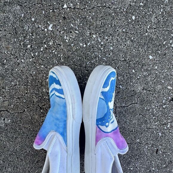 Vans Slip On Shoes Womens 8 Classic White Custom Painted Sneakers Low Top - Picture 12 of 16